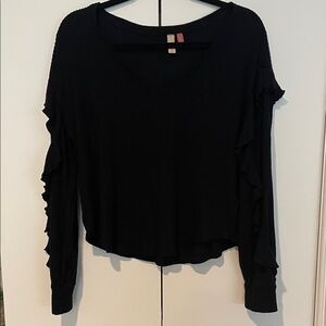 Pilcro Black Ruffle Sleeve Top